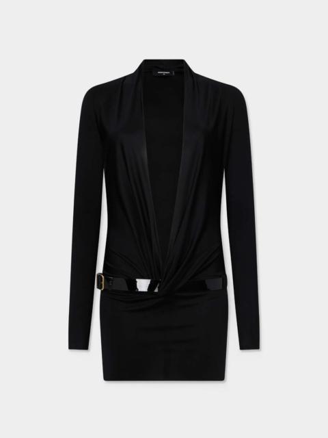 DSQUARED2 DEEP CUT SHINY JERSEY DRESS