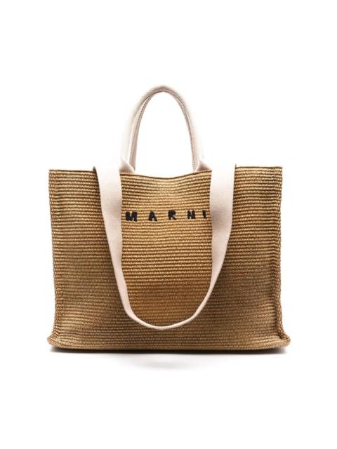 Marni logo-embroidered raffia tote bag