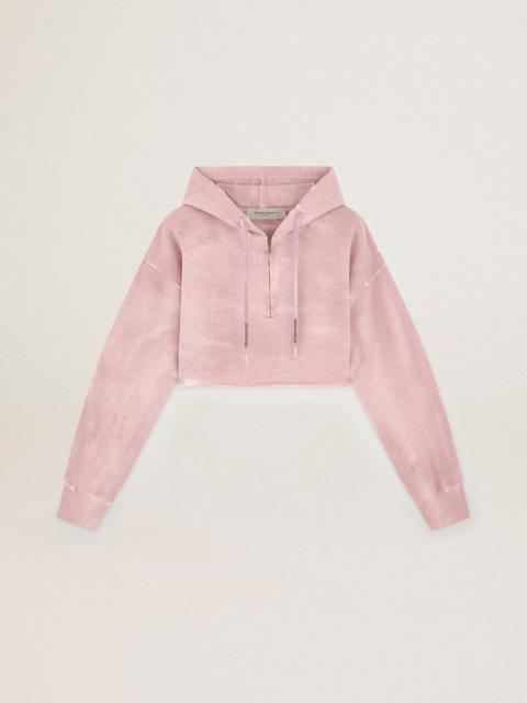Golden Goose Pale mauve cropped Journey Collection hooded sweatshirt with tone-on-tone Golden lettering on the ba