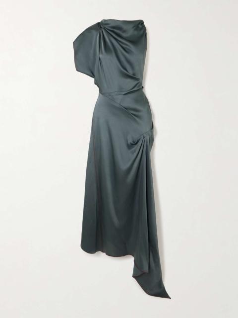 Victoria Beckham Asymmetric draped satin midi dress Dark gray