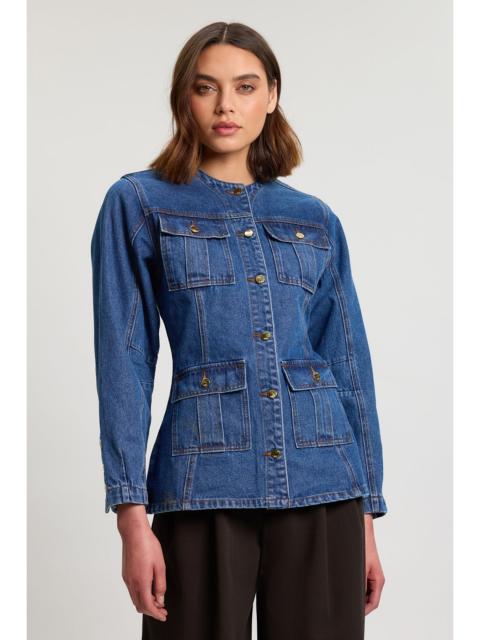 KAREN MILLEN Denim Button Though Rounded Sleeve Jacket