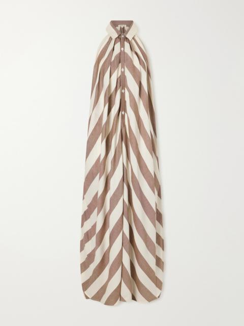 MARRAKSHI LIFE Striped Cotton-poplin Halterneck Maxi Dress