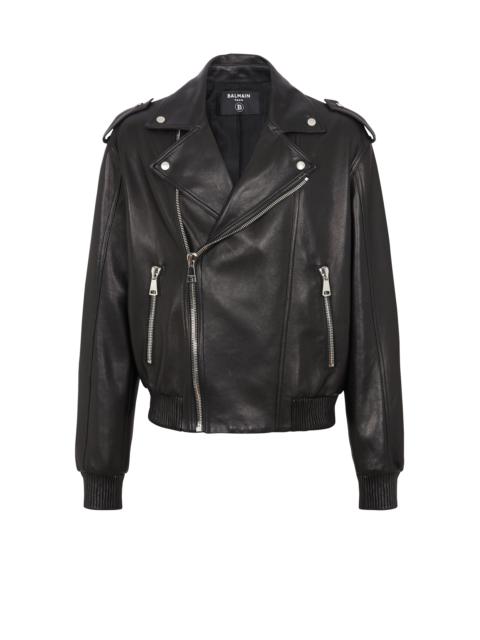 Leather bomber jacket