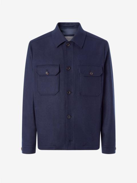CORNELIANI Navy blue wool and cashmere overshirt