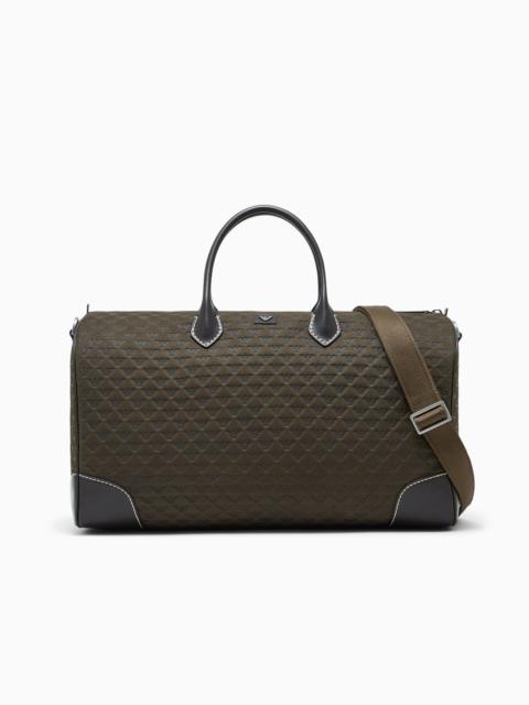 EMPORIO ARMANI DUFFLE BAG WITH A GEOMETRIC PATTERN AND LEATHER HANDLES