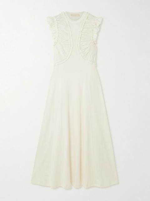 ULLA JOHNSON Shiva ruffled ruched organic cotton midi dress White