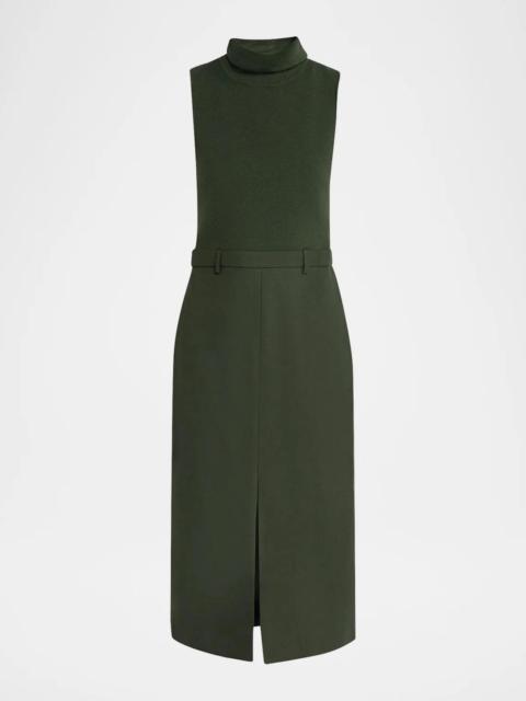 Theory Funnel-Neck Combo Midi Dress
