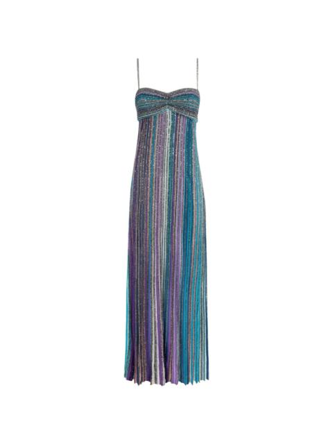 pleated lamÃ© long dress