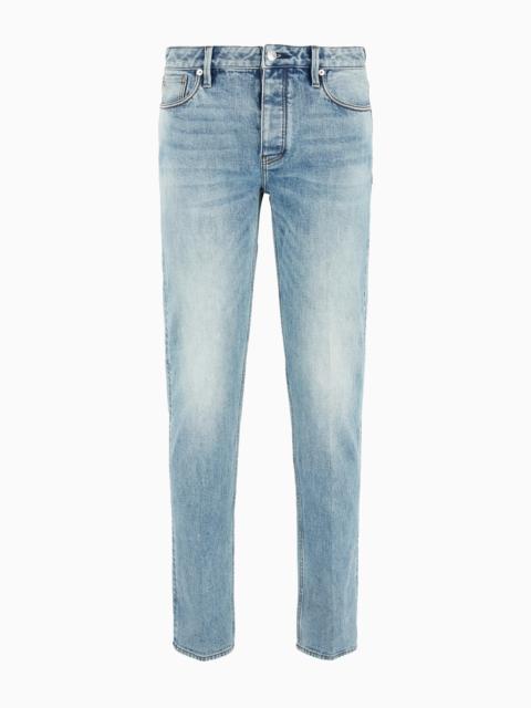 EMPORIO ARMANI J75 Slim-fit, stone-washed denim jeans with whisker lines