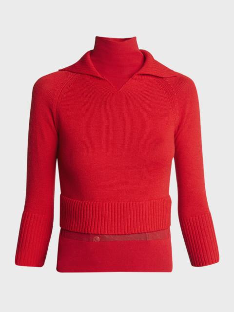Victoria Beckham Wool Double Layer Top with Sheer Underlay