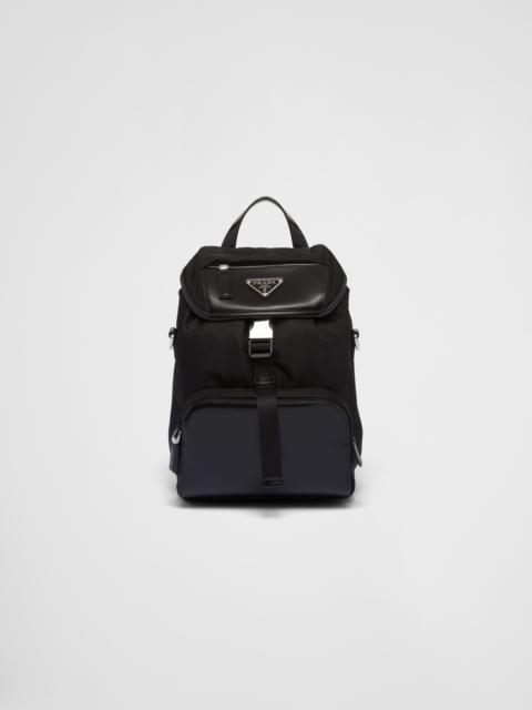 Re-Nylon and brushed leather backpack