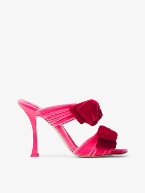 JIMMY CHOO Flaca Sandal 100
Candy Pink Velvet Sandal with Bow