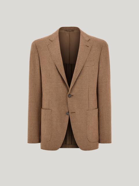 Canali SAND AND BROWN WOOL AND SILK HOUNDSTOOTH MODERN-FIT KEI JACKET