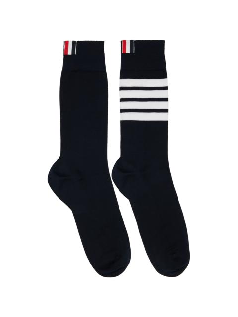 Thom Browne Navy Cotton 4-Bar Mid Calf Socks
