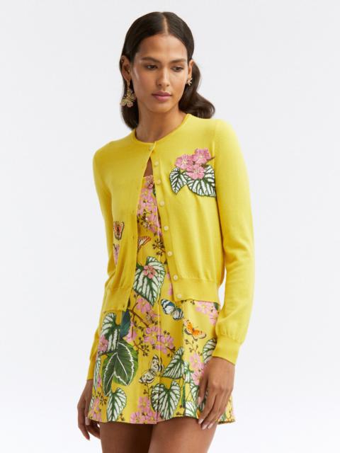 Oscar de la Renta MIXED BOTANICAL THREADWORK CARDIGAN