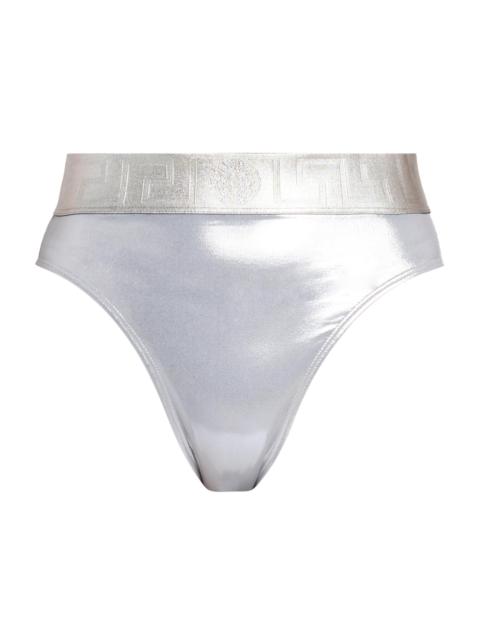 VERSACE Women's Laminated Metallic High-Waisted Bikini Bottom - Silver