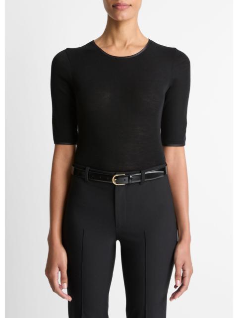 Vince Satin-Trim Wool Elbow-Sleeve T-Shirt
