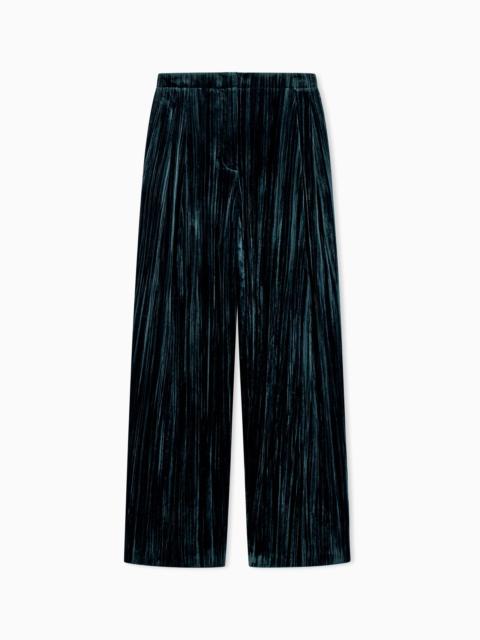EMPORIO ARMANI TROUSERS IN PLISSÉ VELVET WITH ELASTIC WAISTBAND REGULAR FIT