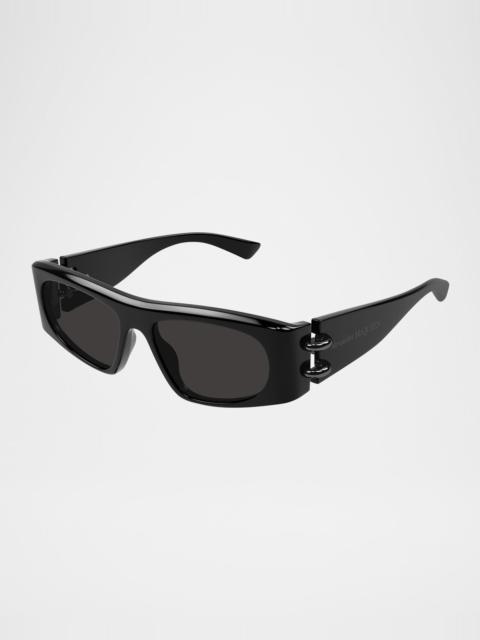 Alexander McQueen Men's AM0471SM Acetate Rectangle Sunglasses