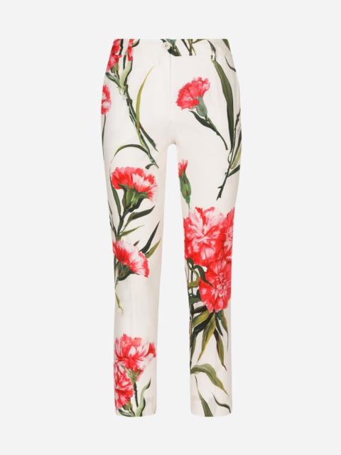 Carnation-print poplin pants