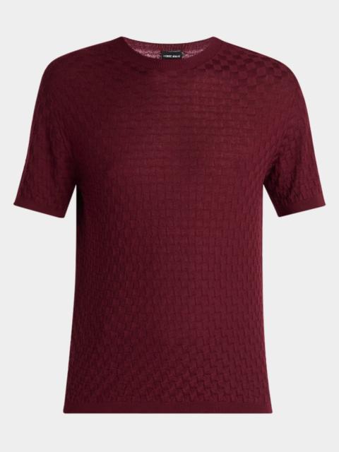 GIORGIO ARMANI Men's Woven Quadrant Cashmere and Silk Crewneck Sweater