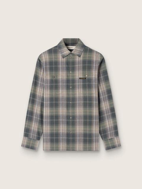 Golden Goose Men's shirt in green and cognac check cotton