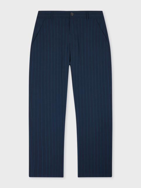 Paul Smith Navy Pinstripe Wool Seersucker Wide Leg Trousers