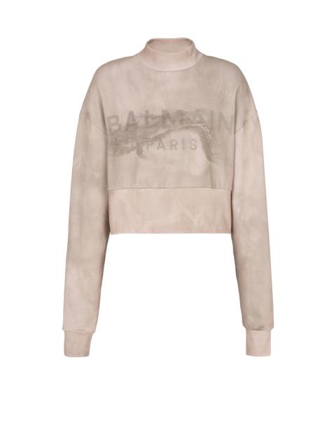 Eco-responsible cotton cropped sweatshirt with Balmain logo print