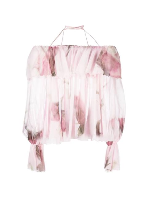 Blumarine ruffled-trim floral-print blouse