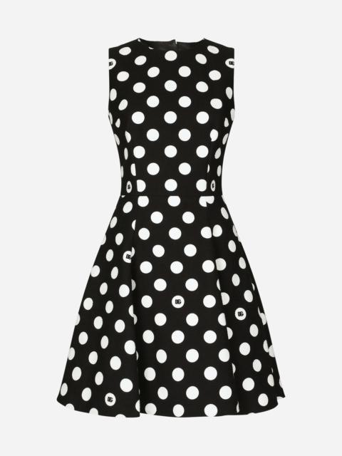 Short cotton rush-stitch brocade dress with polka-dot print