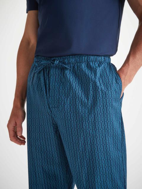 Derek Rose Men's Lounge Pants Cotton Batiste Navy Rope Print