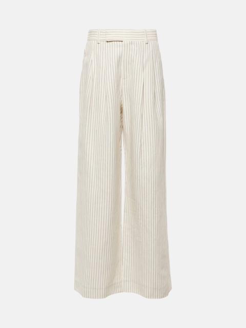 FRAME Mid-rise cotton and linen wide-leg pants