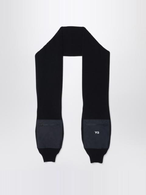 Black wool and nylon scarf with sleeves