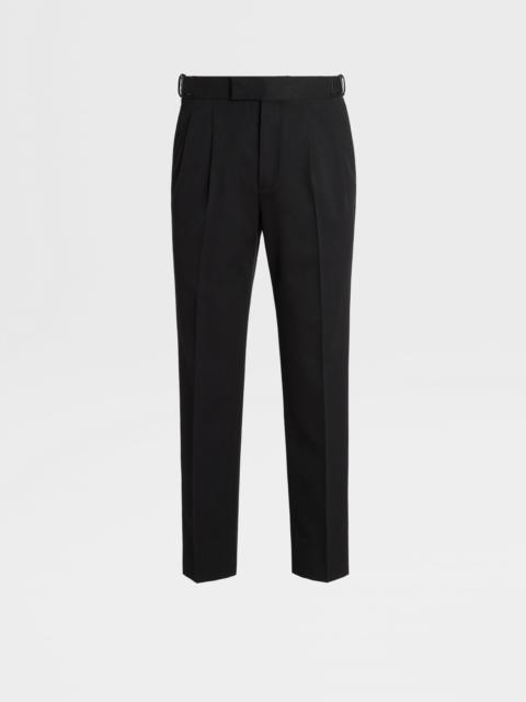 ZEGNA BLACK COTTON AND WOOL PANTS