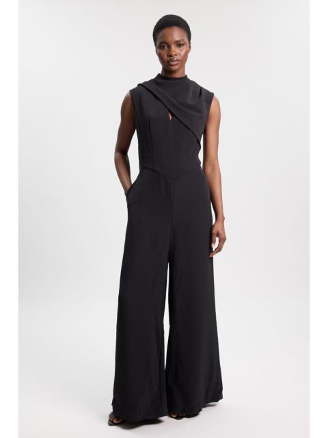 KAREN MILLEN Petite Tailored Crepe Cape Asymmetric Cape Neck Detail Jumpsuit