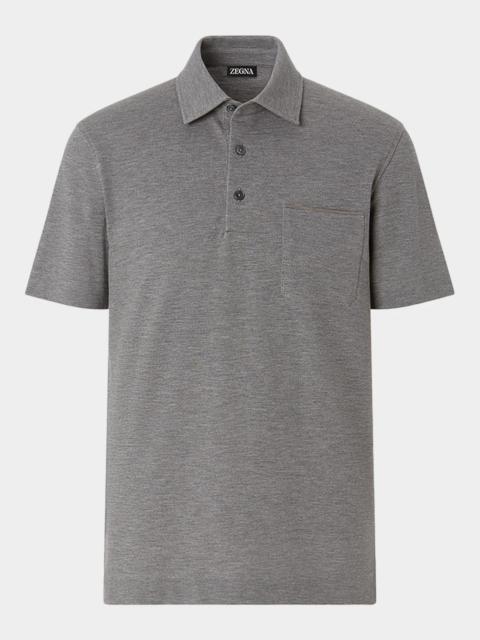 ZEGNA Men's Cotton Polo Shirt with Leather-Trim Pocket