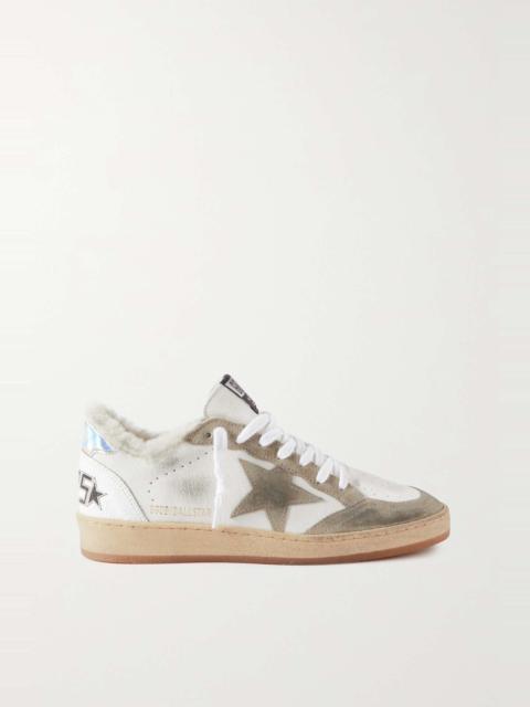 Ball Star distressed metallic leather and canvas sneakers