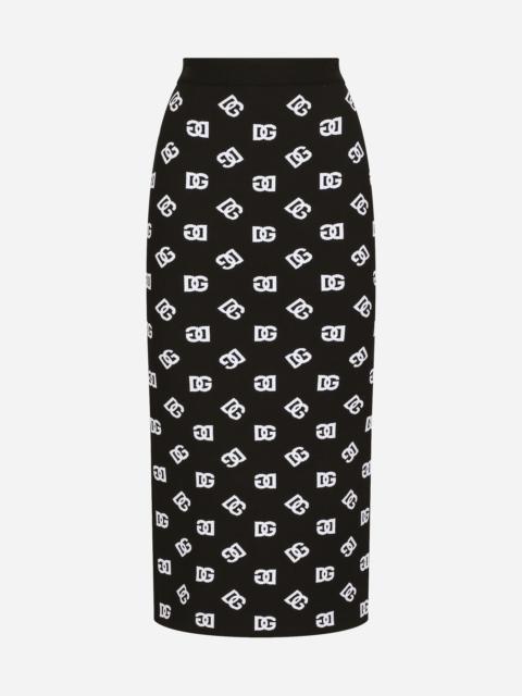 Viscose pencil skirt with jacquard DG logo
