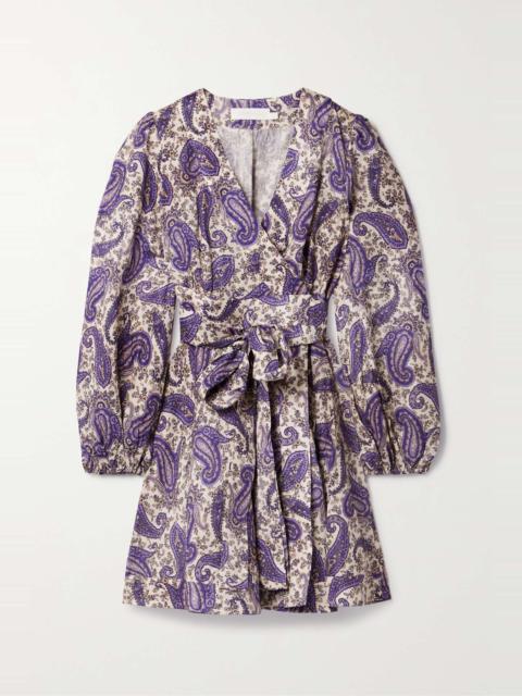 Devi paisley-print linen mini wrap dress