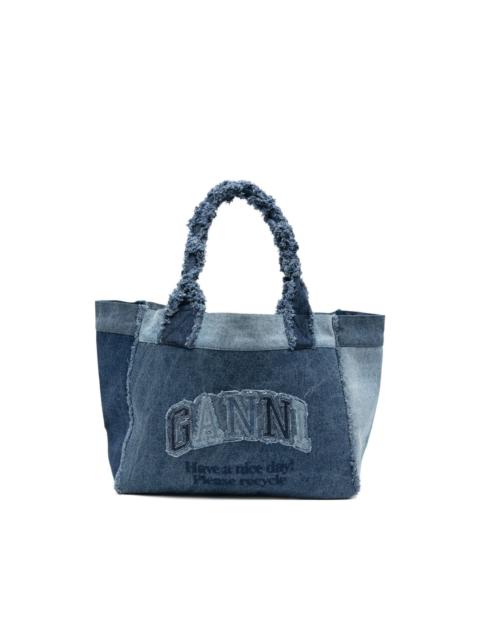 GANNI patchwork frayed tote bag