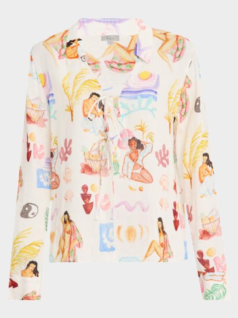 Rails Bathing Ladies Elm Tie-Front Linen Top