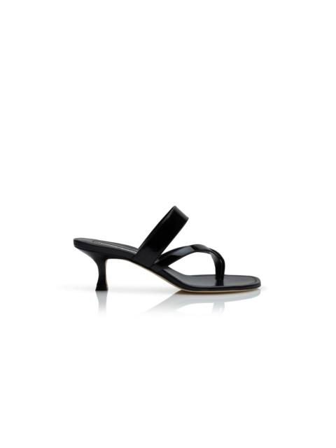 Manolo Blahnik Black Patent Leather Open Toe Mules