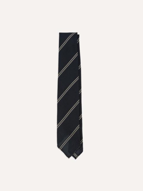 Drake's Navy and Ecru Bar Stripe Hand Rolled Silk Grenadine Tie