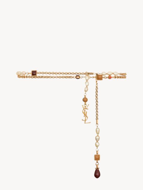 SAINT LAURENT CASSANDRE PEARL CHAIN BELT IN RESIN AND METAL