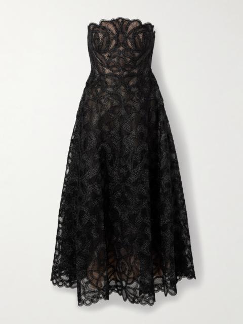 SIMKHAI Elvina Strapless Metallic Guipure Lace Maxi Dress