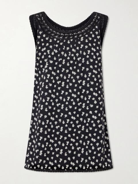 POSSE Danielle Floral-print Lace-trimmed Cotton Mini Dress