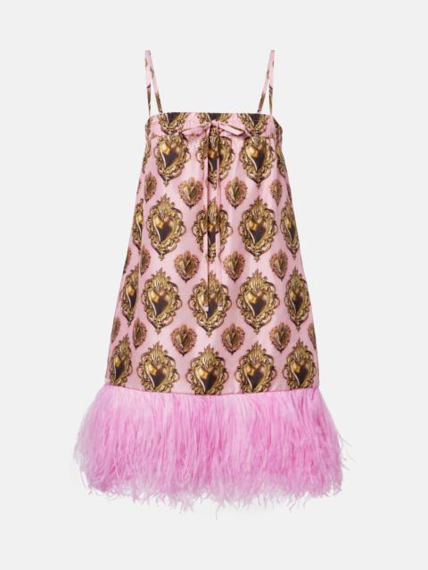 Dolce & Gabbana Feather-trimmed printed silk minidress