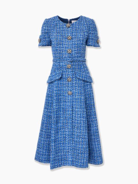 Tweed Midi Dress with Embroidered Buttons