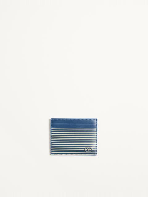 Valentino VALENTINO GARAVANI VLOGO SIGNATURE CARDHOLDER IN GRAINY CALFSKIN WITH STRIPED PRINT