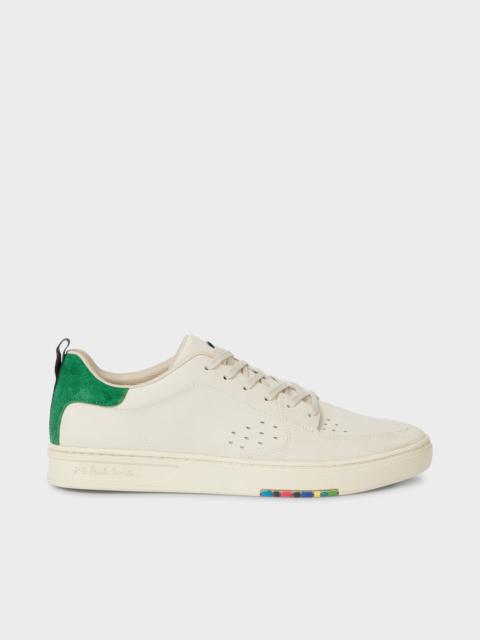 Ecru Leather 'Cosmo' Trainers With Green Trim